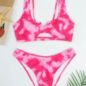 Hot Pink Tie Dye Cutout Bikini